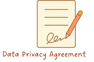 A cartoon illustration showing a document indicating a data privacy agreement or DPA