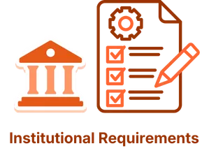 Icon of institution with checklist report next to it and text below stating institutional requirement.