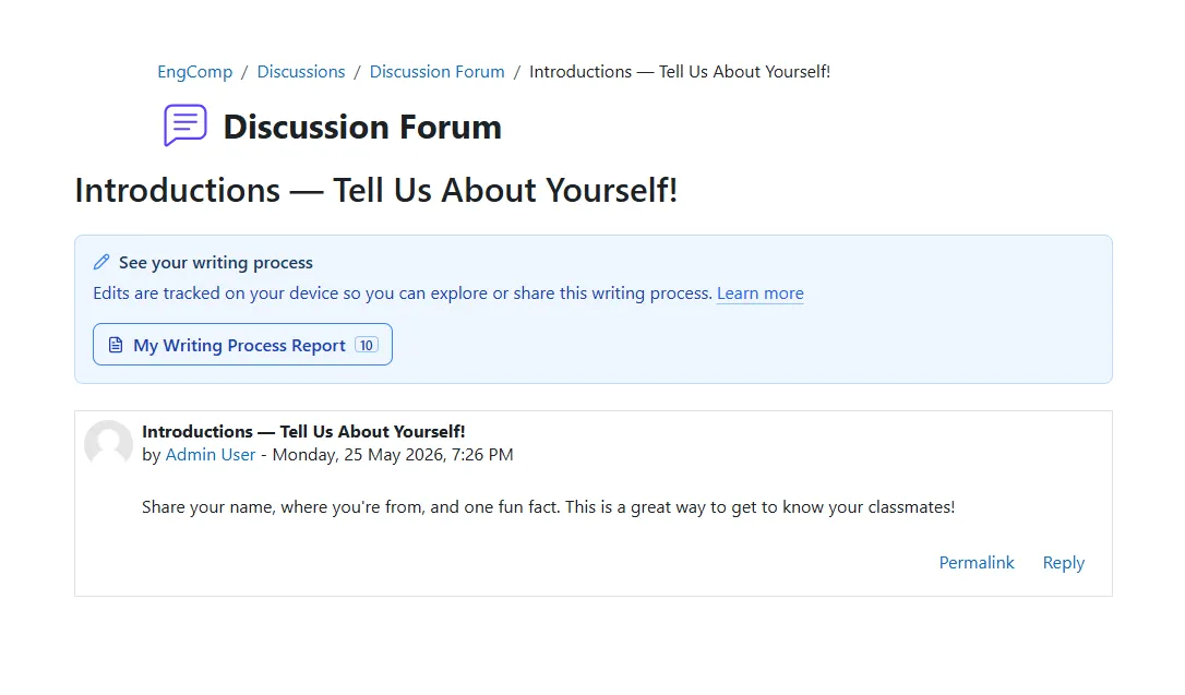 Process Feedback plugin in a Moodle discussion forum