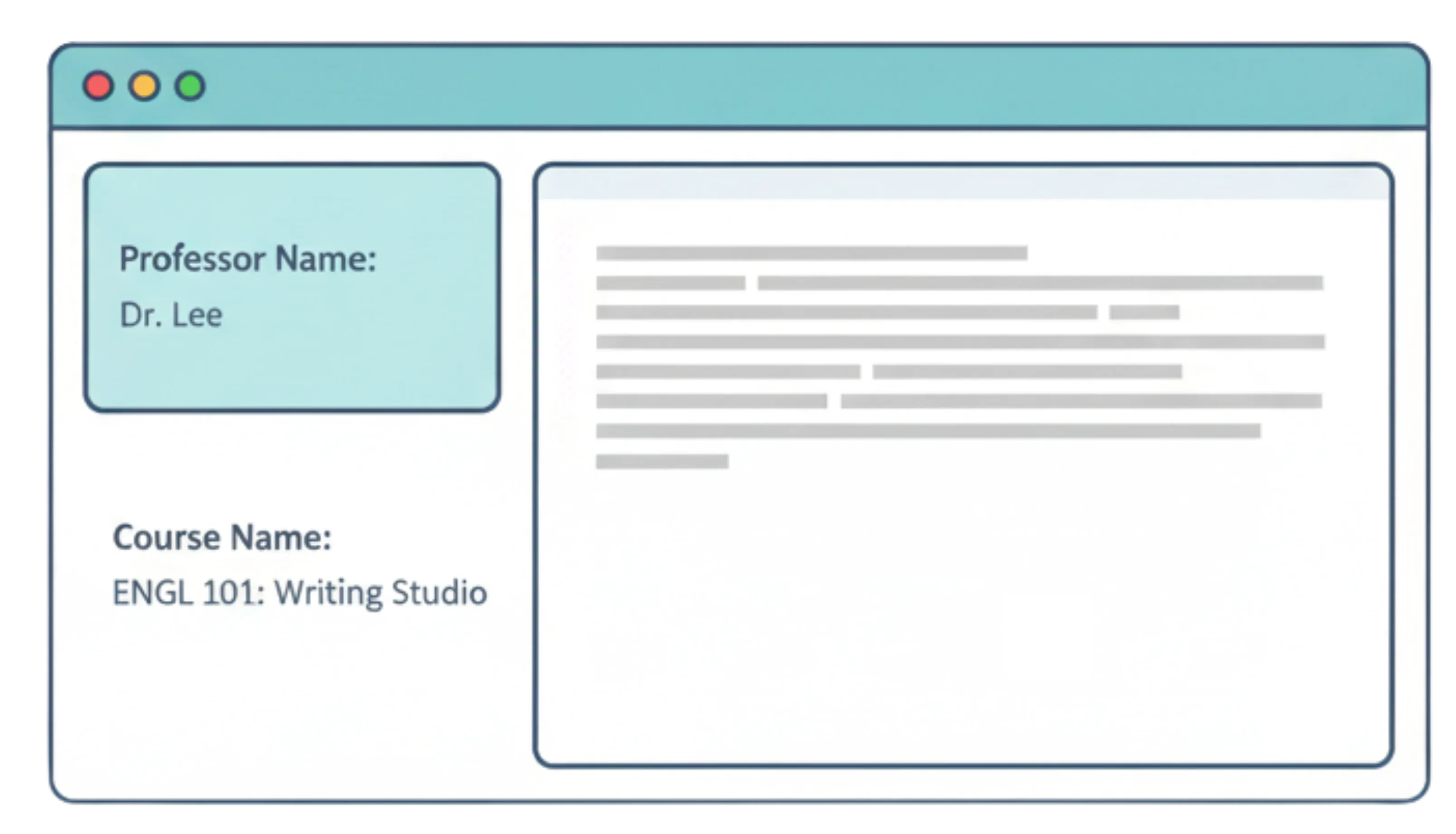Screenshot of an editor showing the course name at the top of the sidebar on the left