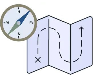 Map icon with compass on top.
