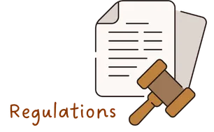A document with a hammer indicating a regulation or policy