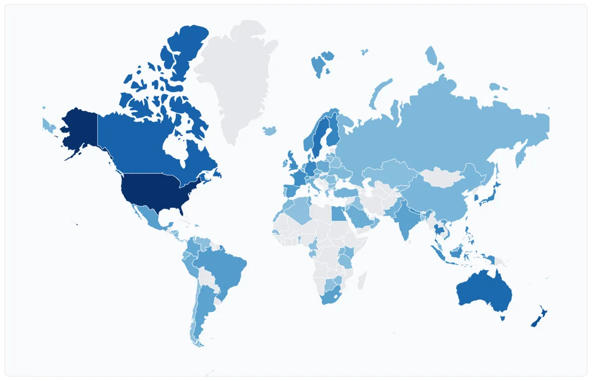 World map showing extensive use, moderate use and occasional use of Process Feedback. 